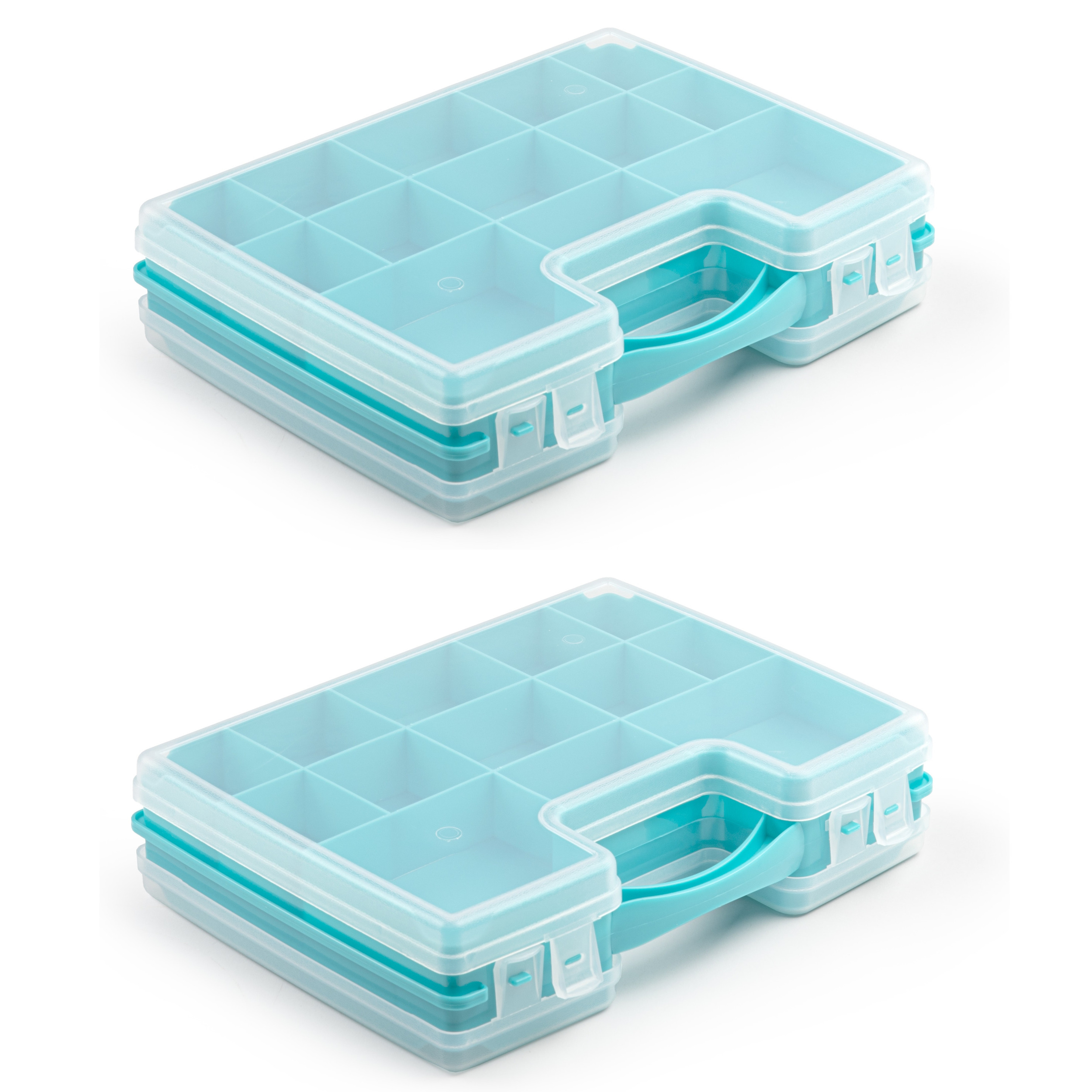 3x stuks opbergkoffertje-opbergdoos-sorteerboxen 22-vaks kunststof blauw 28 x 21 x 6 cm