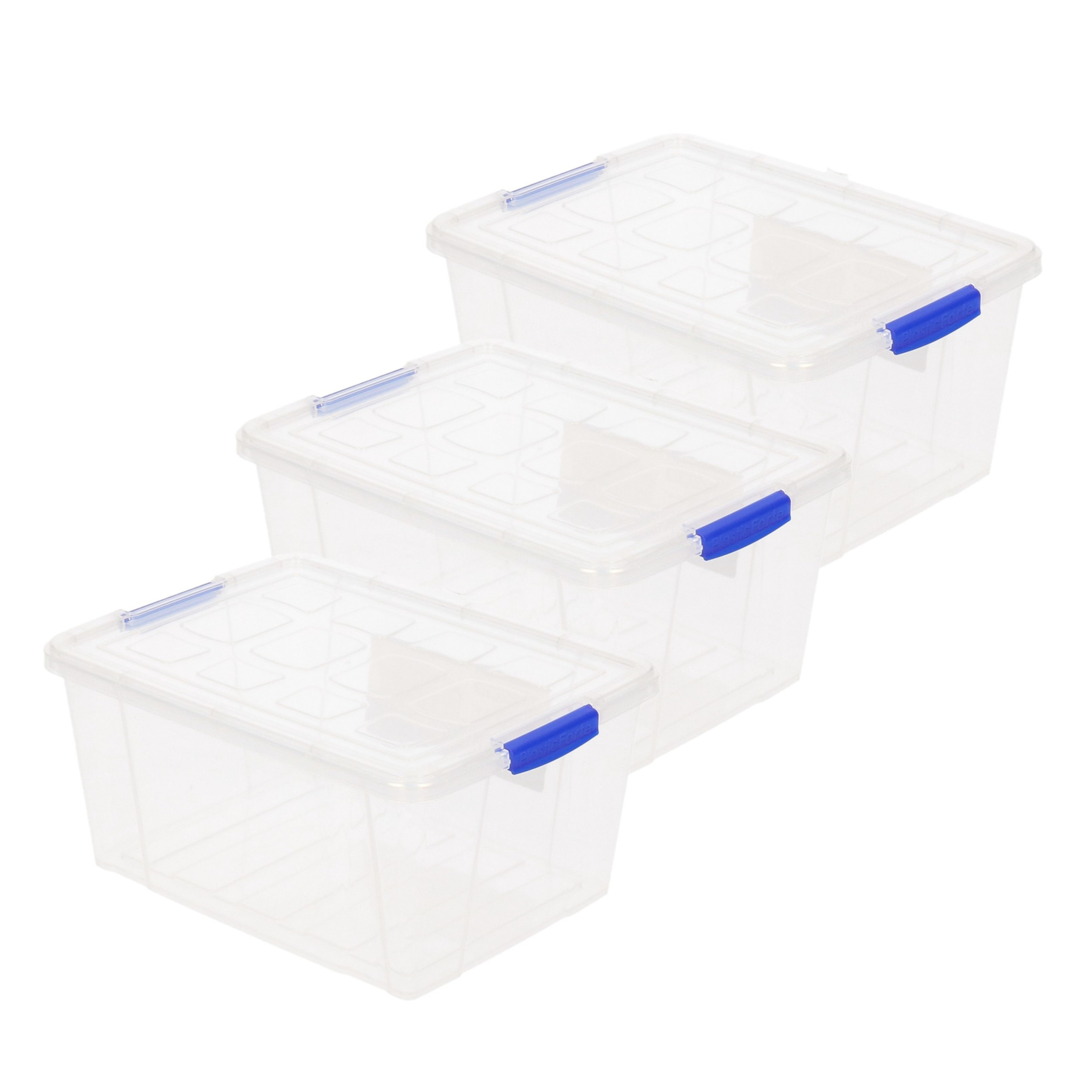 3x stuks opslagboxen-bakken-organizers met deksel 16 liter 40 x 30 x 21 cm transparant plastic