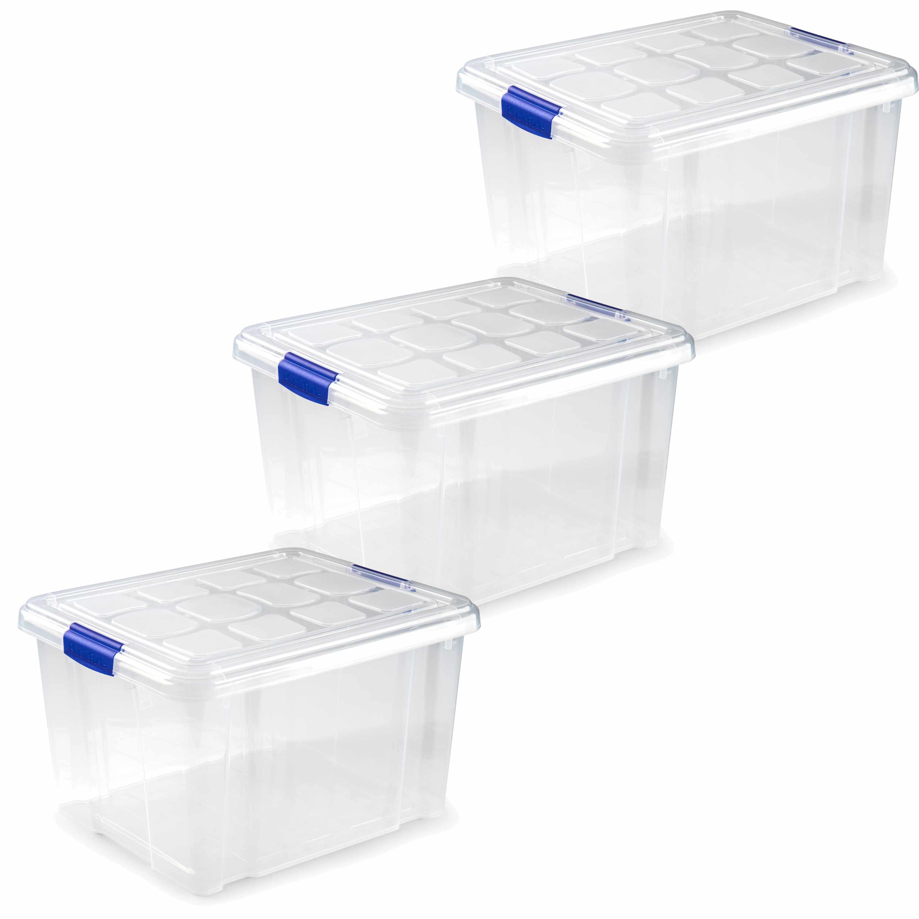 3x stuks opslagboxen-bakken-organizers met deksel 25 liter 42 x 36 x 25 cm transparant