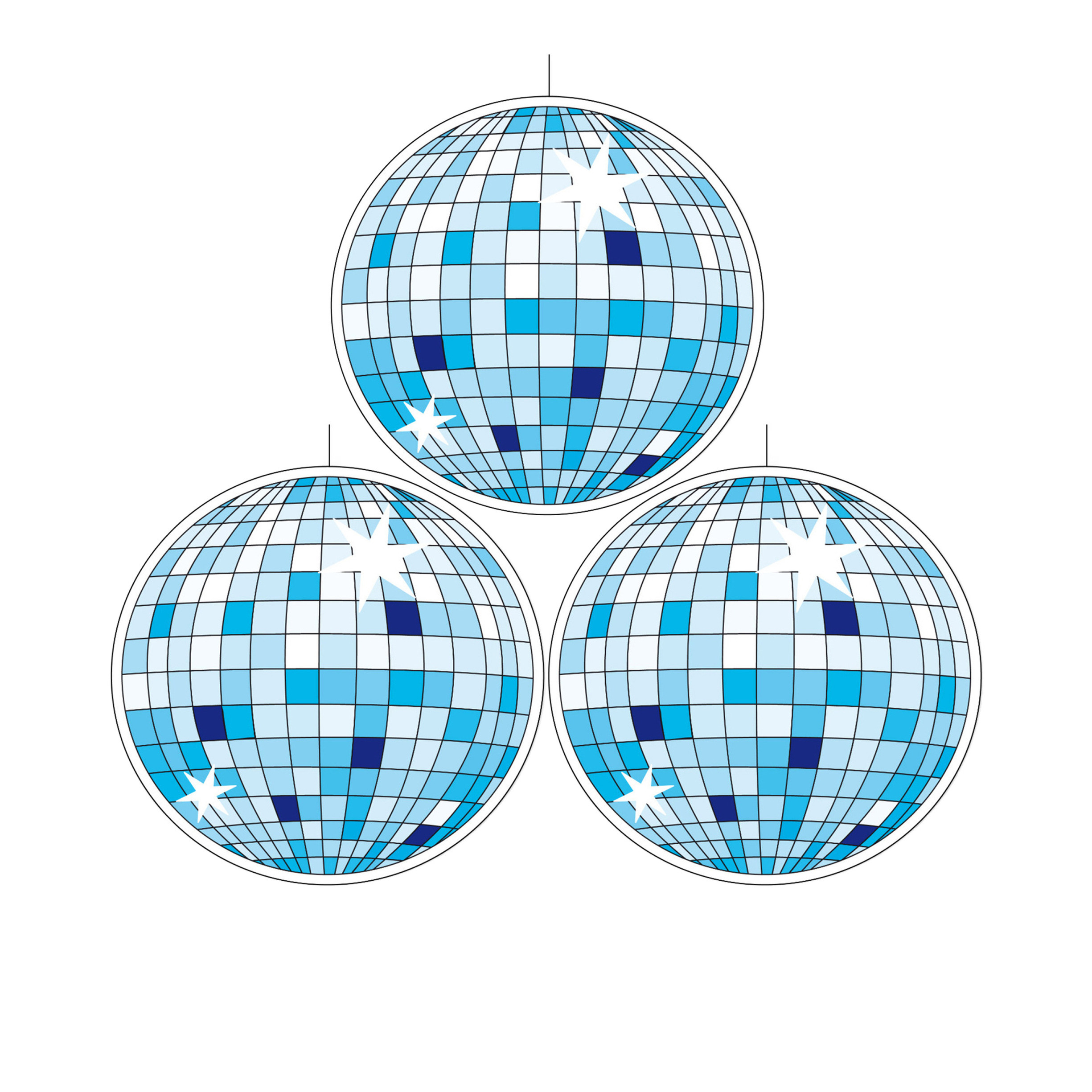 3x stuks Seventies eighties disco thema hangende discobol decoraties blauw 28 cm