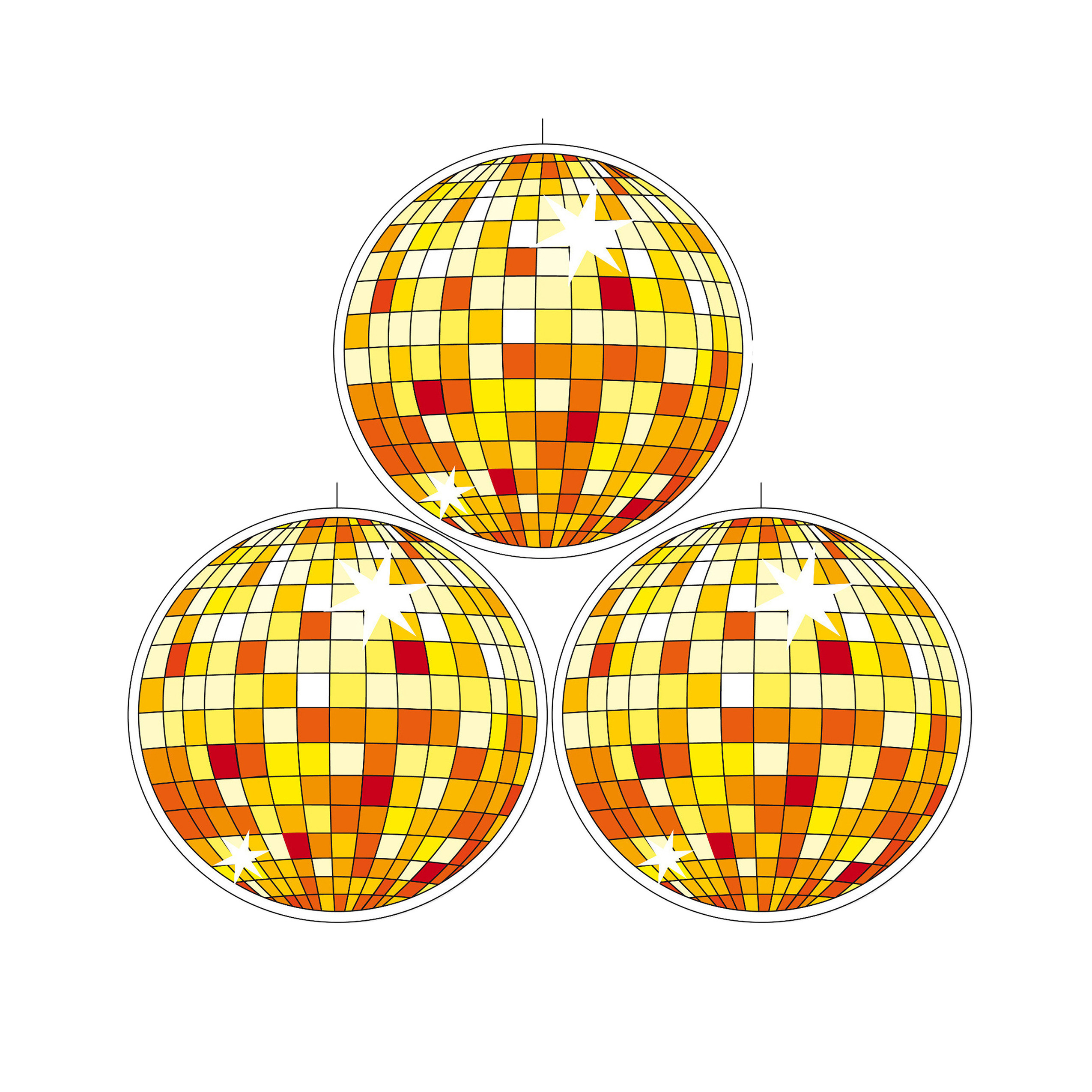 3x stuks Seventies eighties disco thema hangende discobol decoraties geel 28 cm