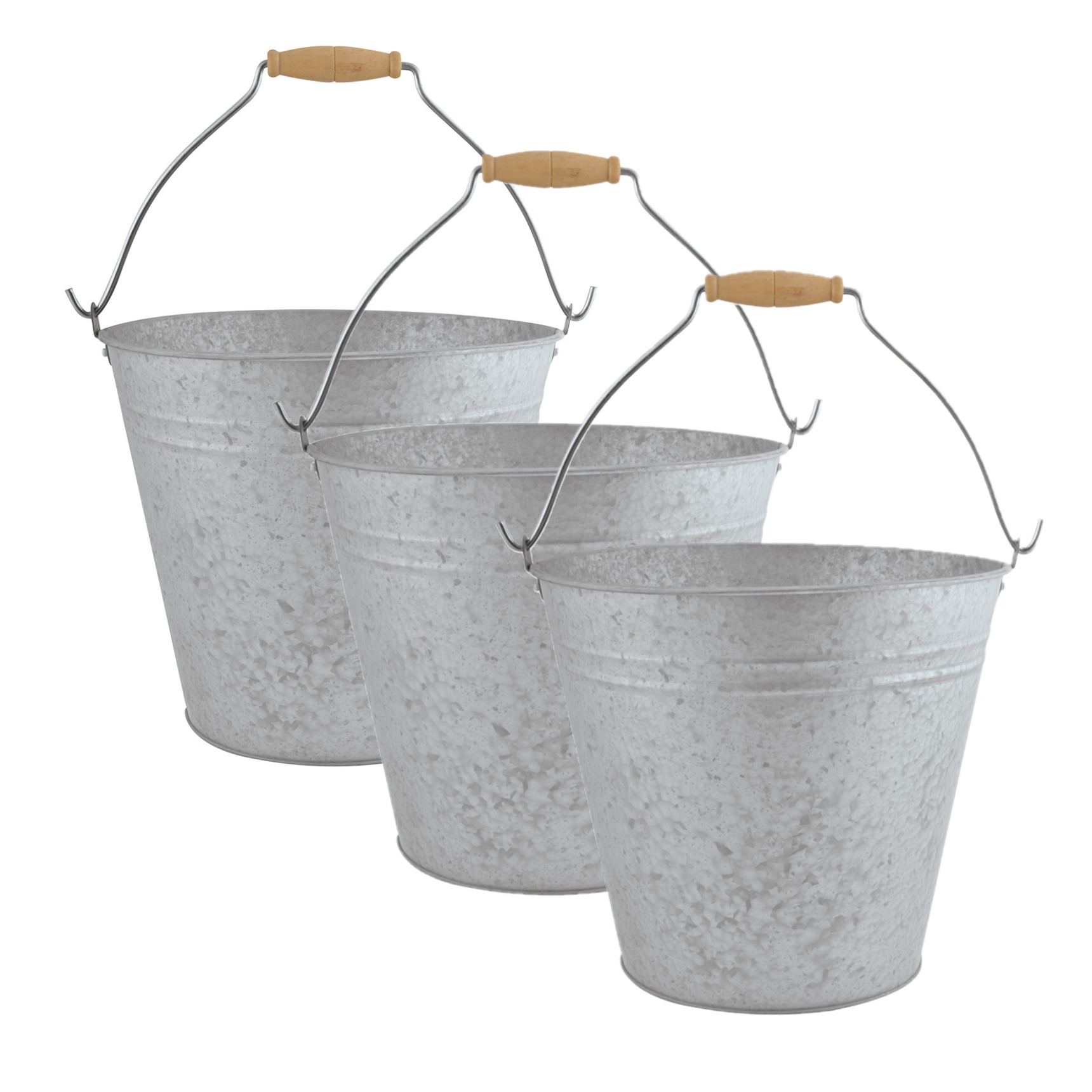3x stuks zinken emmers-bloempotten-plantenpotten met handvat 9,5 liter
