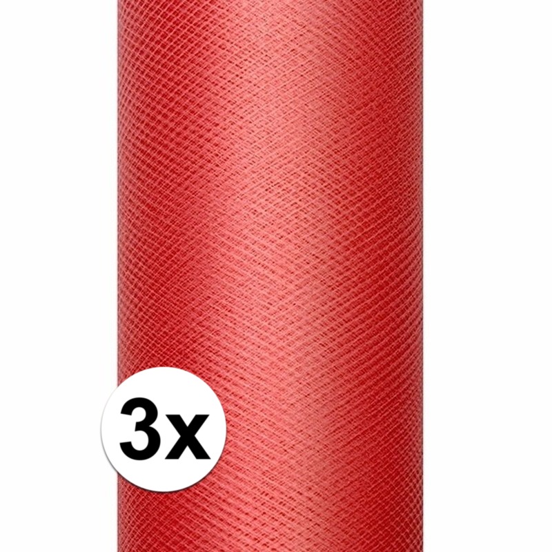 3x Tule stoffen rood 15 cm breed