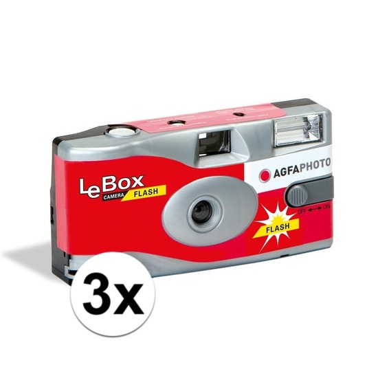 3x Wegwerp camera-fototoestel met flits voor 27 kleuren fotos