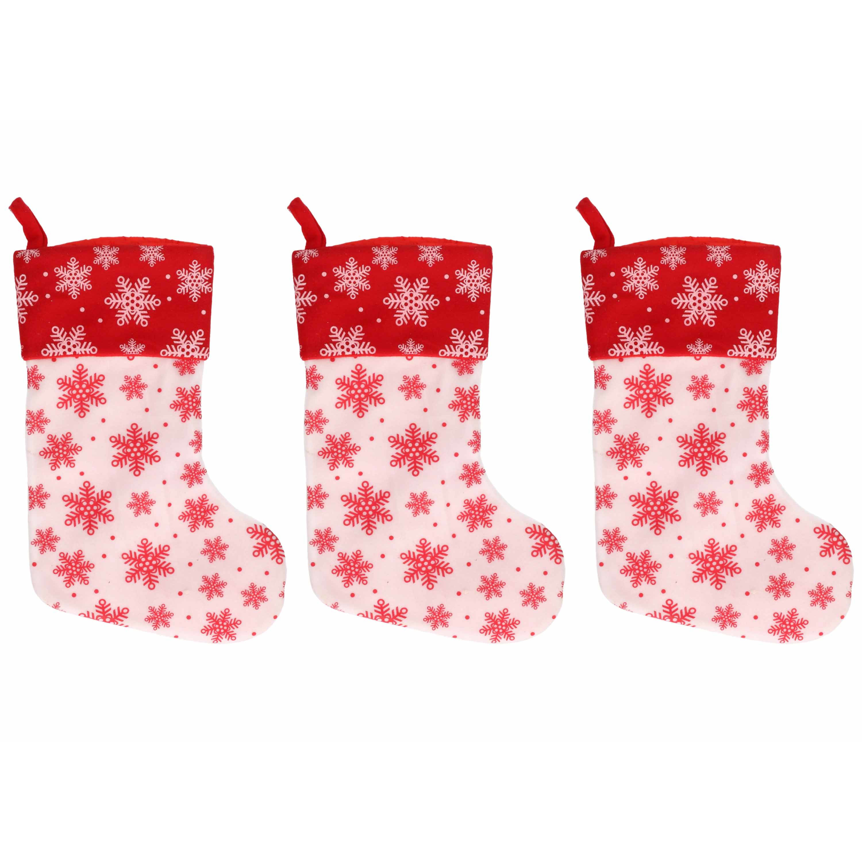 3x Wit-rode kerstsokken met sneeuwvlokken print 40 cm