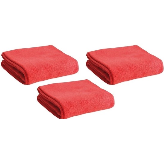 3x Zachte plaids-dekentjes-kleedjes rood 120 x 150 cm
