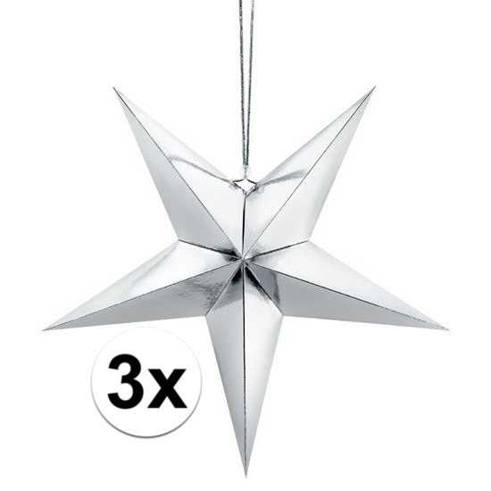 3x Zilveren sterren kerstdecoratie- kerstster 70 cm