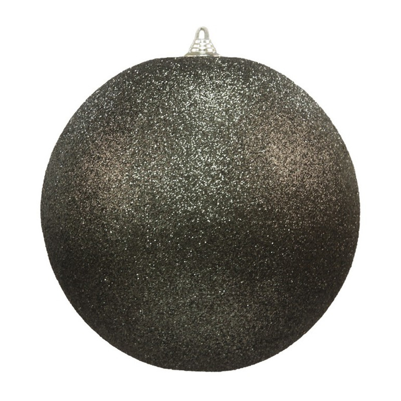 3x Zwarte grote decoratie kerstballen met glitter kunststof 25 cm
