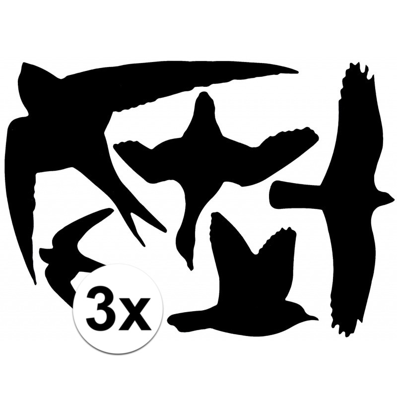 3x Zwarte raamstickers met vogels 33 x 33 cm