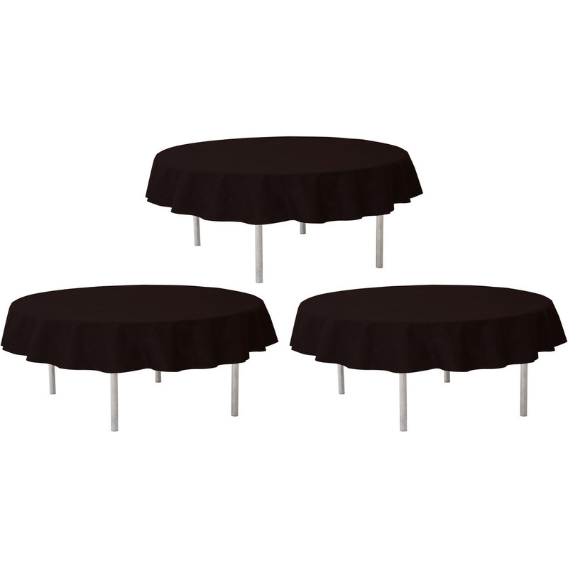 3x Zwarte ronde tafelkleden-tafellakens 240 cm non woven polypropyleen