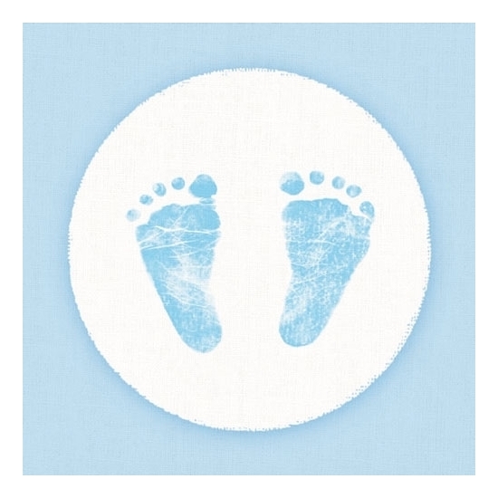 40x Servetten baby voetjes print jongen blauw-wit 3-laags
