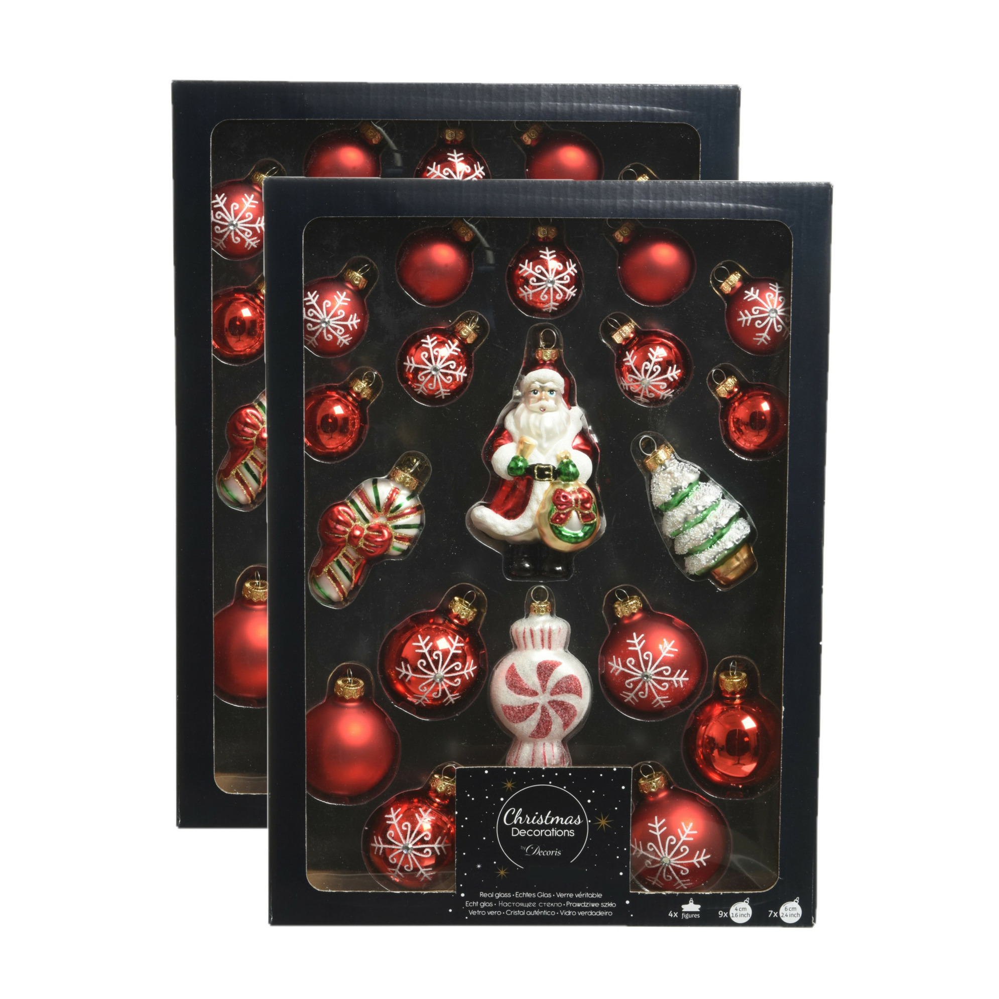 40x stuks glazen kerstornamenten-hangers figuurtjes en kerstballen rood