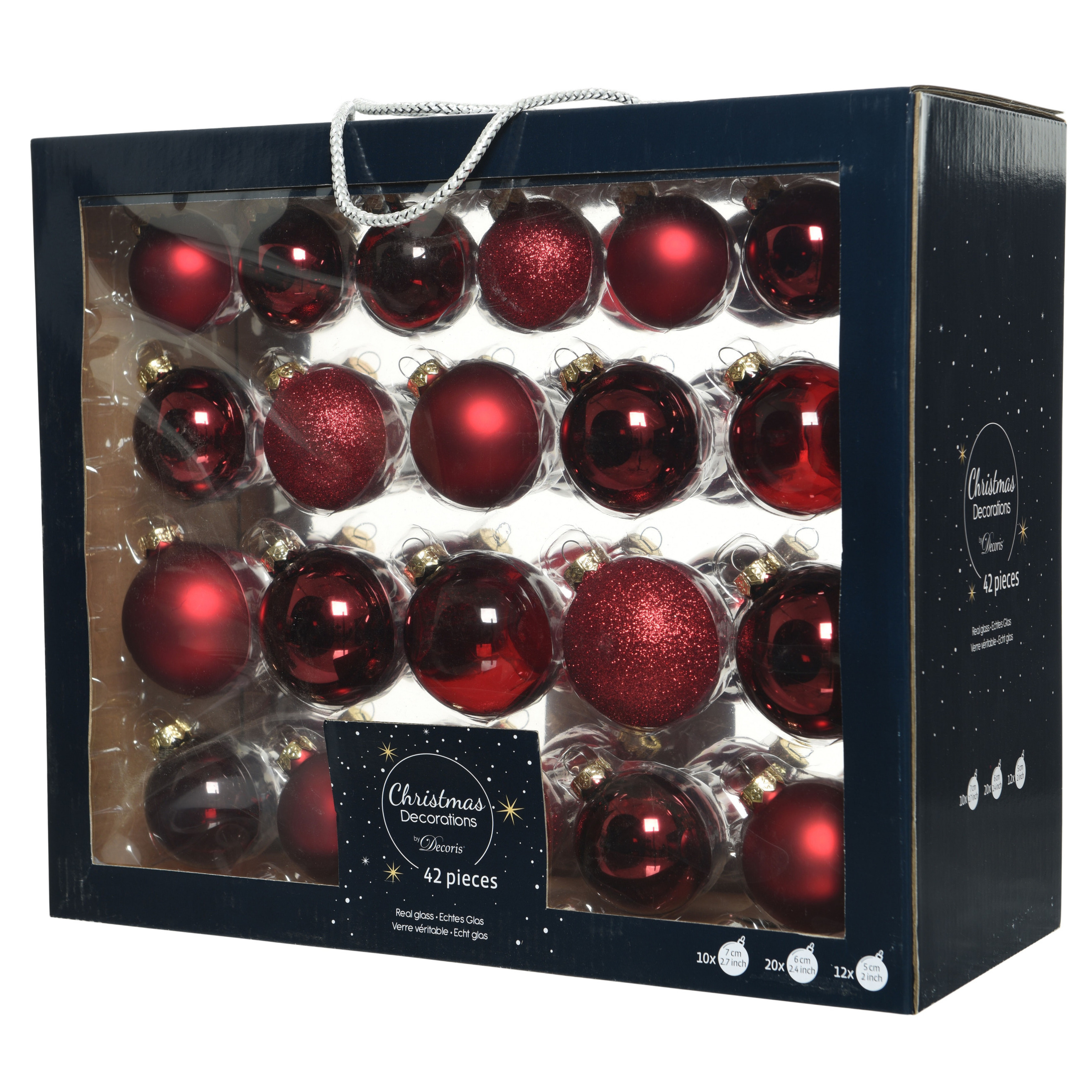 42x Glazen kerstballen glans-mat-glitter donkerrood 5-6-7 cm kerstboom versiering-decoratie