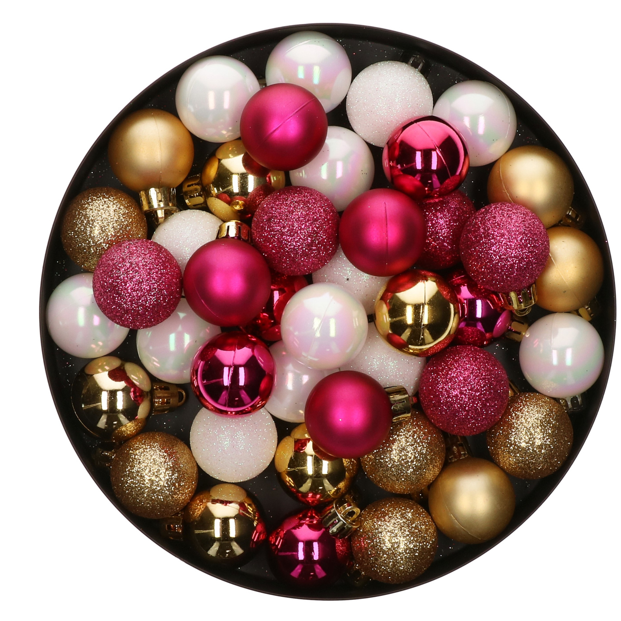 42x Stuks kunststof kerstballen mix bessen roze-goud-parelmoer wit 3 cm