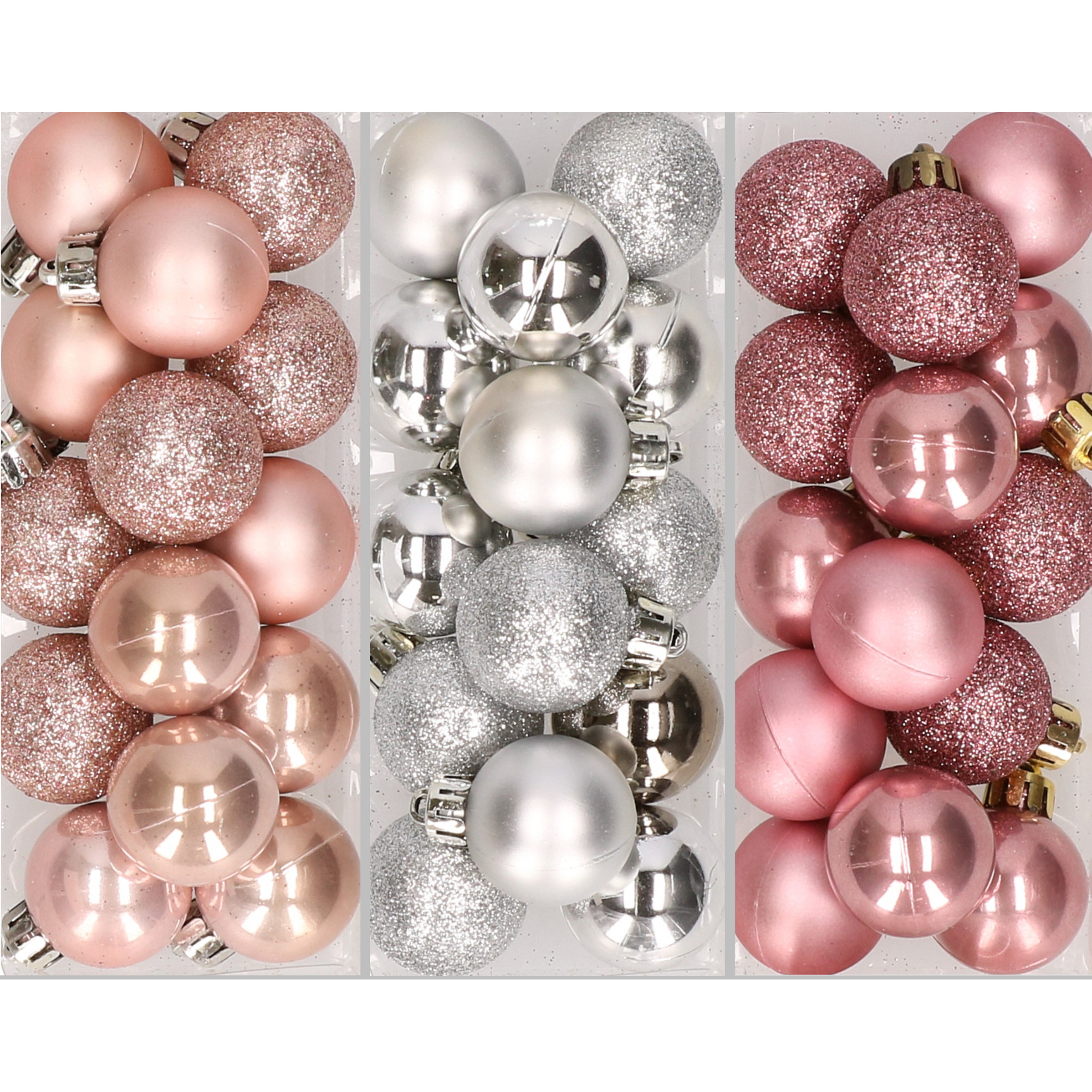 42x Stuks kunststof kerstballen mix zilver-oud roze-lichtroze 3 cm