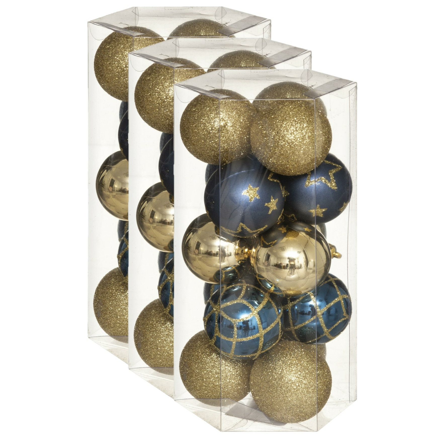 45x stuks kerstballen mix goud-blauw gedecoreerd kunststof 5 cm