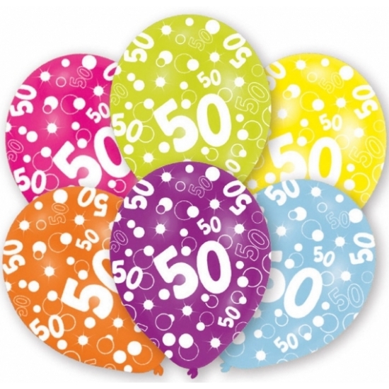 48x Feest ballonnen kleuren 50 jaar verjaardag 6 stuks