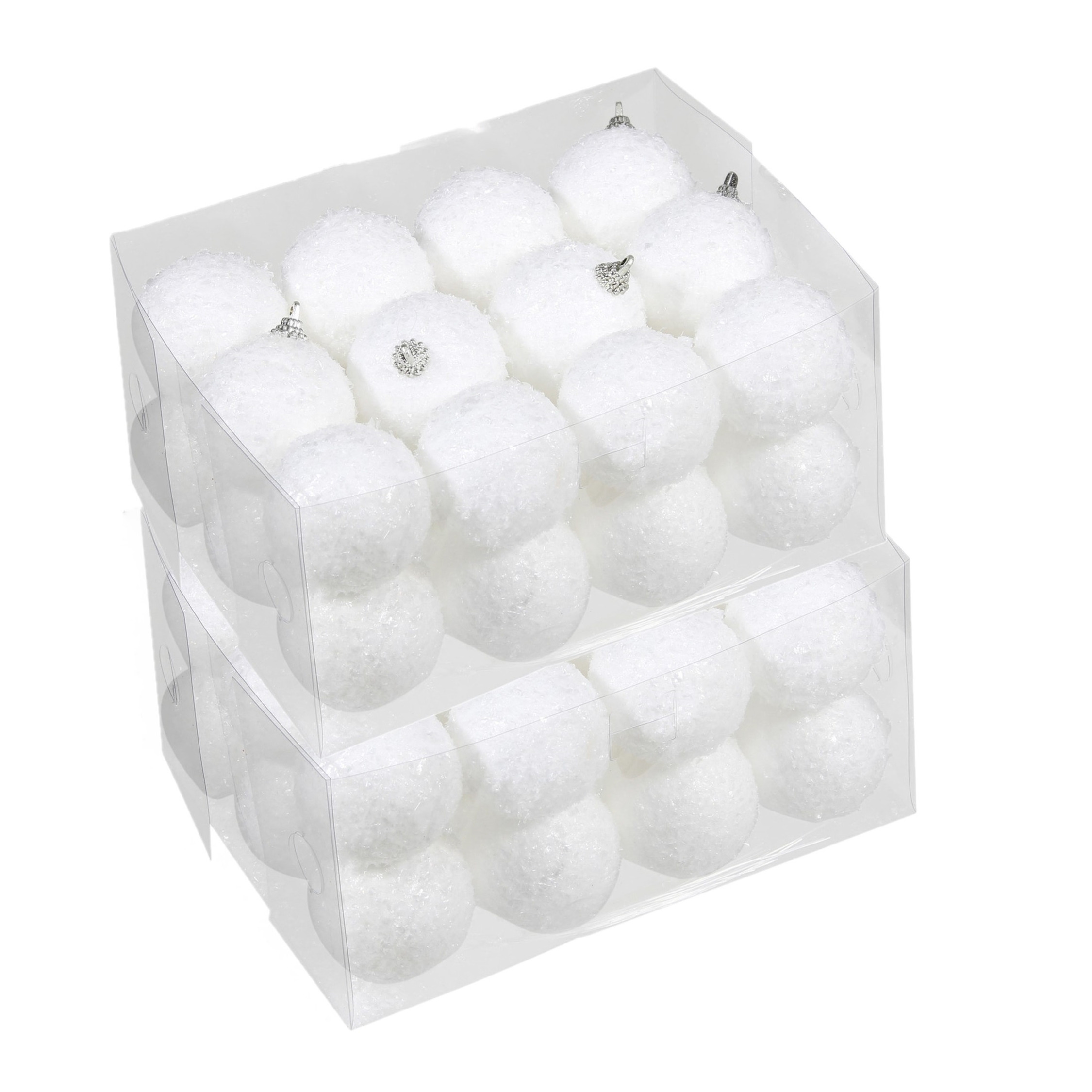 48x Kleine kunststof kerstballen met sneeuw effect wit 5 cm