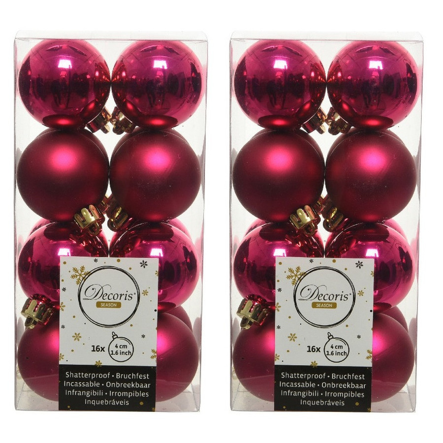 48x Kunststof kerstballen glanzend-mat bessen roze 4 cm kerstboom versiering-decoratie