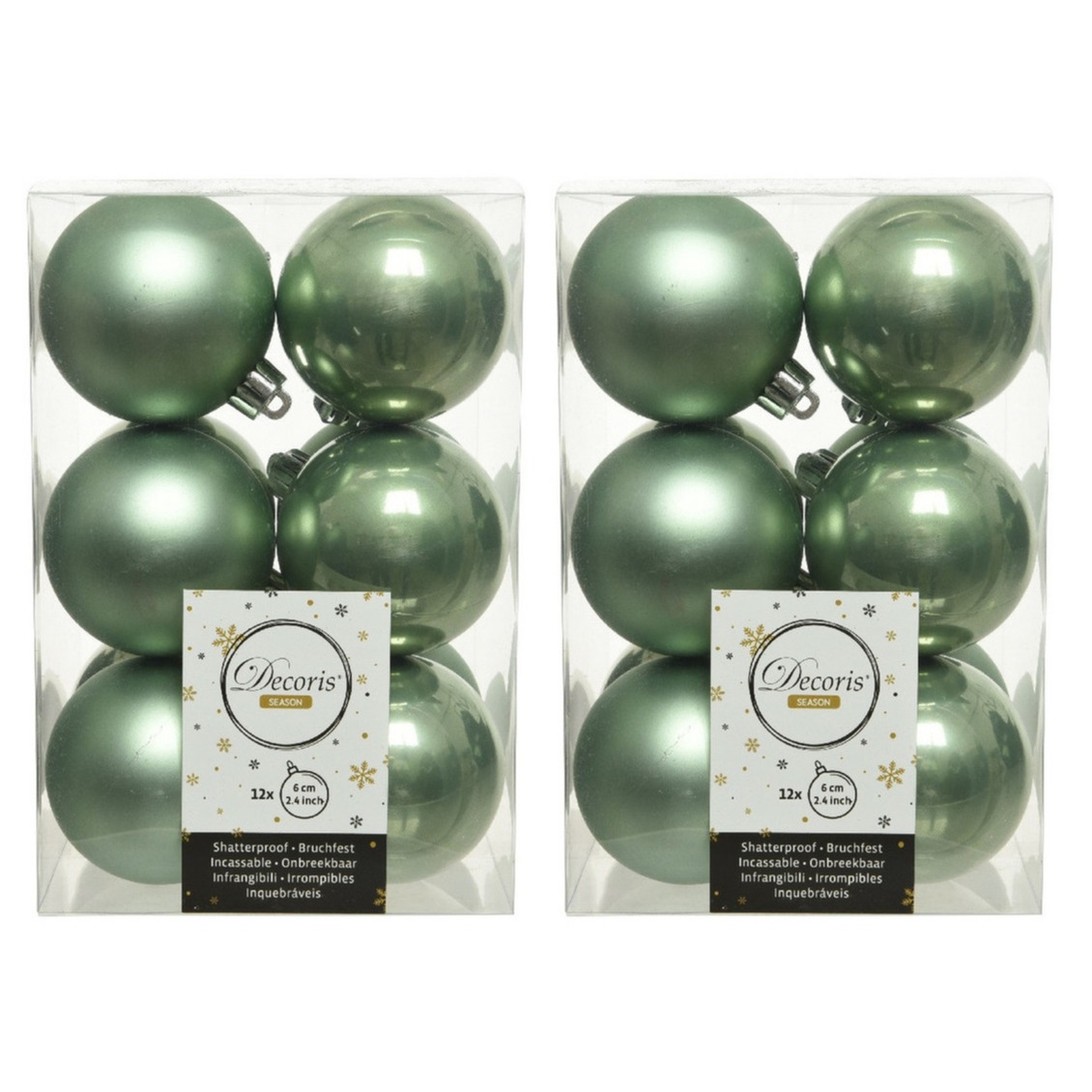 48x Kunststof kerstballen glanzend-mat salie groen 6 cm kerstboom versiering-decoratie
