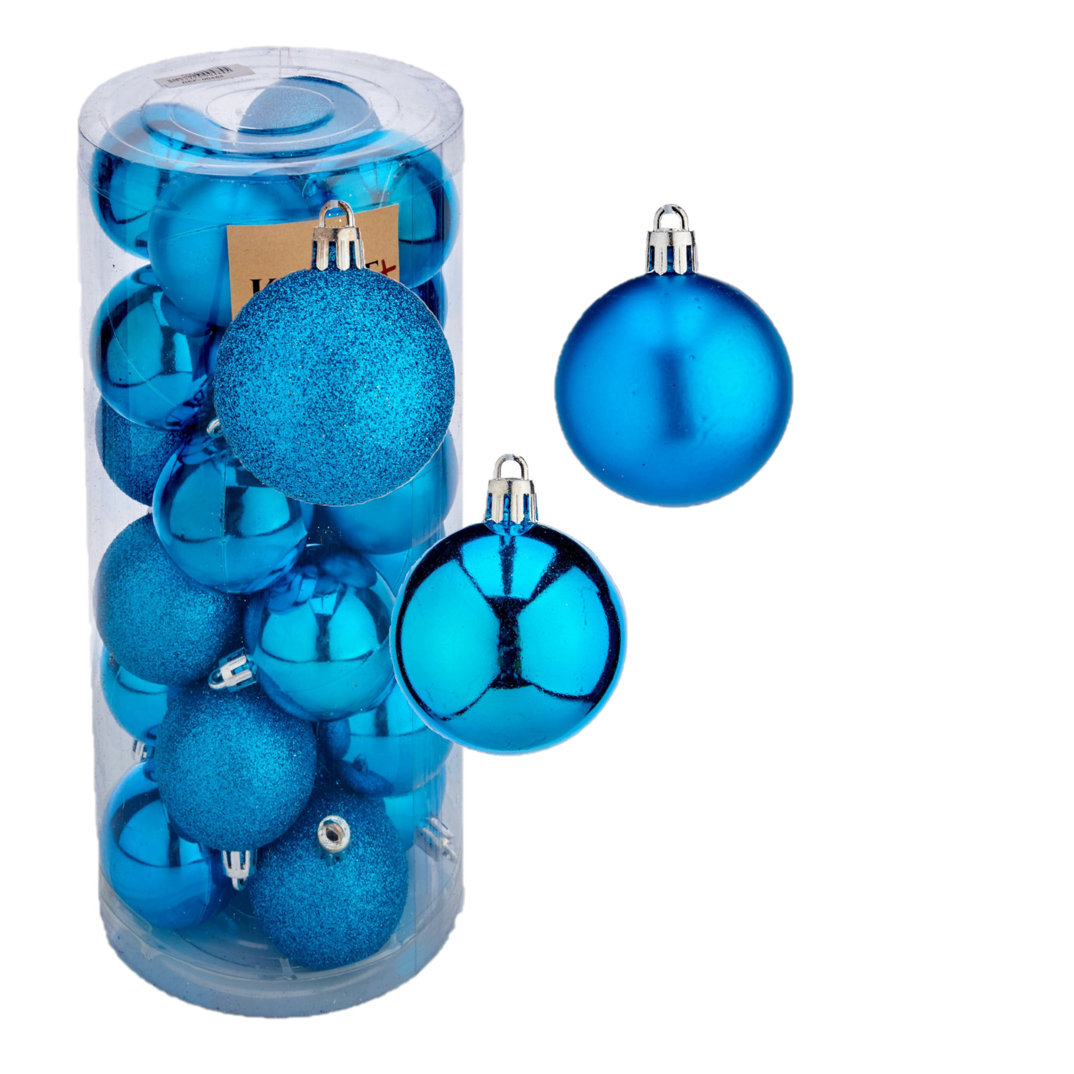 48x stuks kerstballen helder blauw kunststof 5 cm glitter, glans, mat