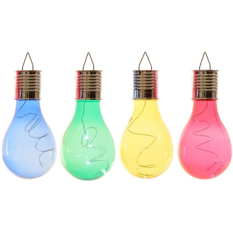 4x Buitenlampen-tuinlampen lampbolletjes-peertjes 14 cm blauw-groen-geel-rood