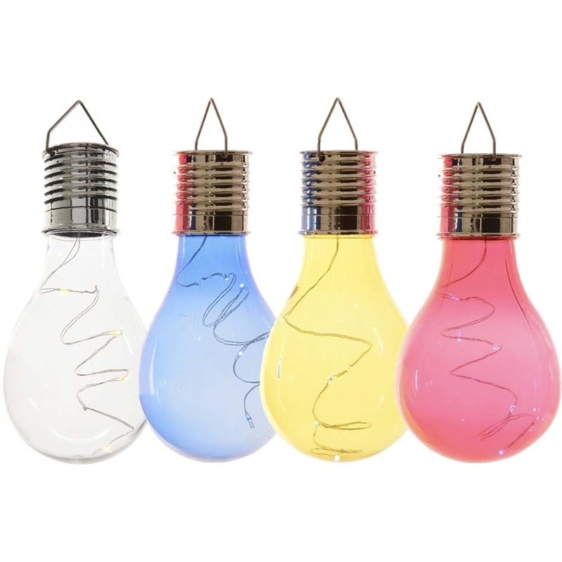 4x Buitenlampen-tuinlampen lampbolletjes-peertjes 14 cm transparant-blauw-geel-rood