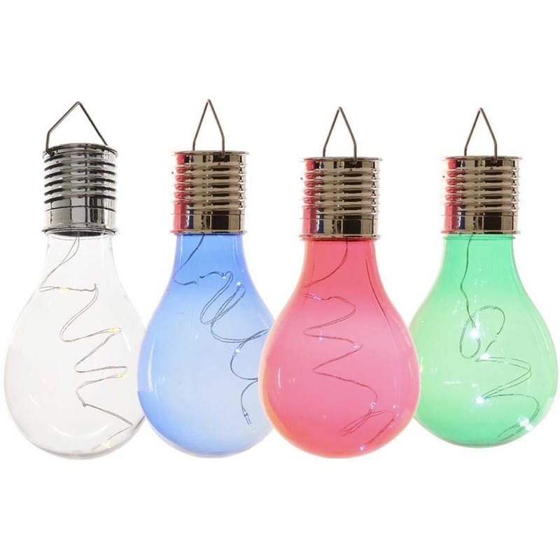 4x Buitenlampen-tuinlampen lampbolletjes-peertjes 14 cm transparant-blauw-groen-rood