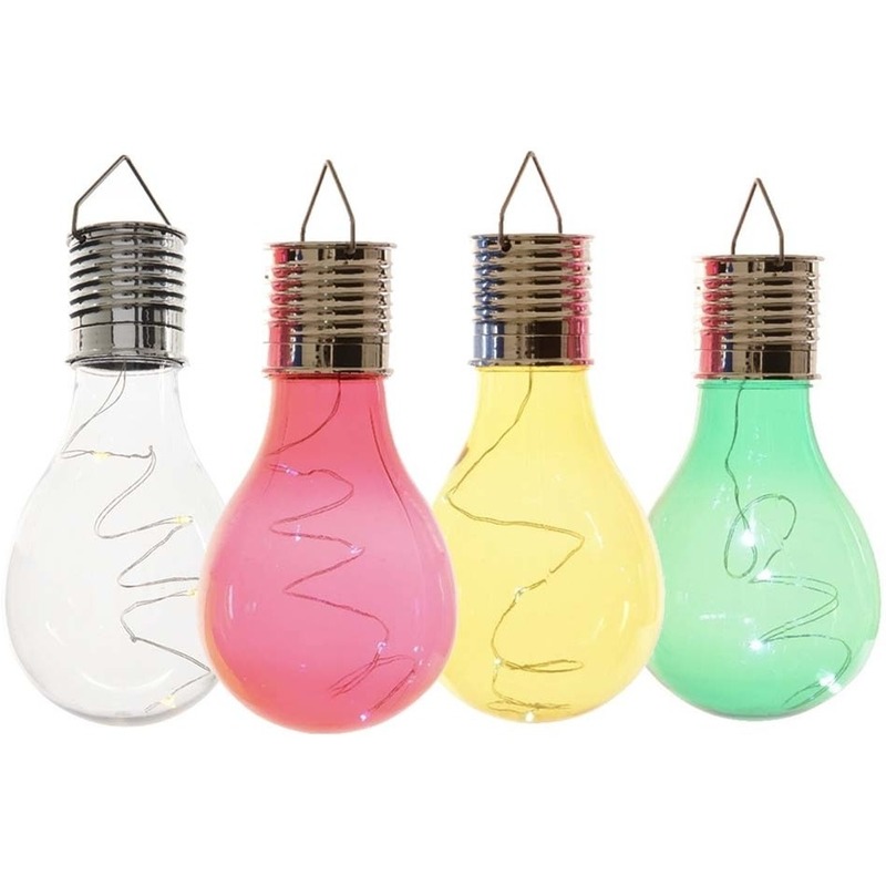 4x Buitenlampen-tuinlampen lampbolletjes-peertjes 14 cm transparant-groen-geel-rood