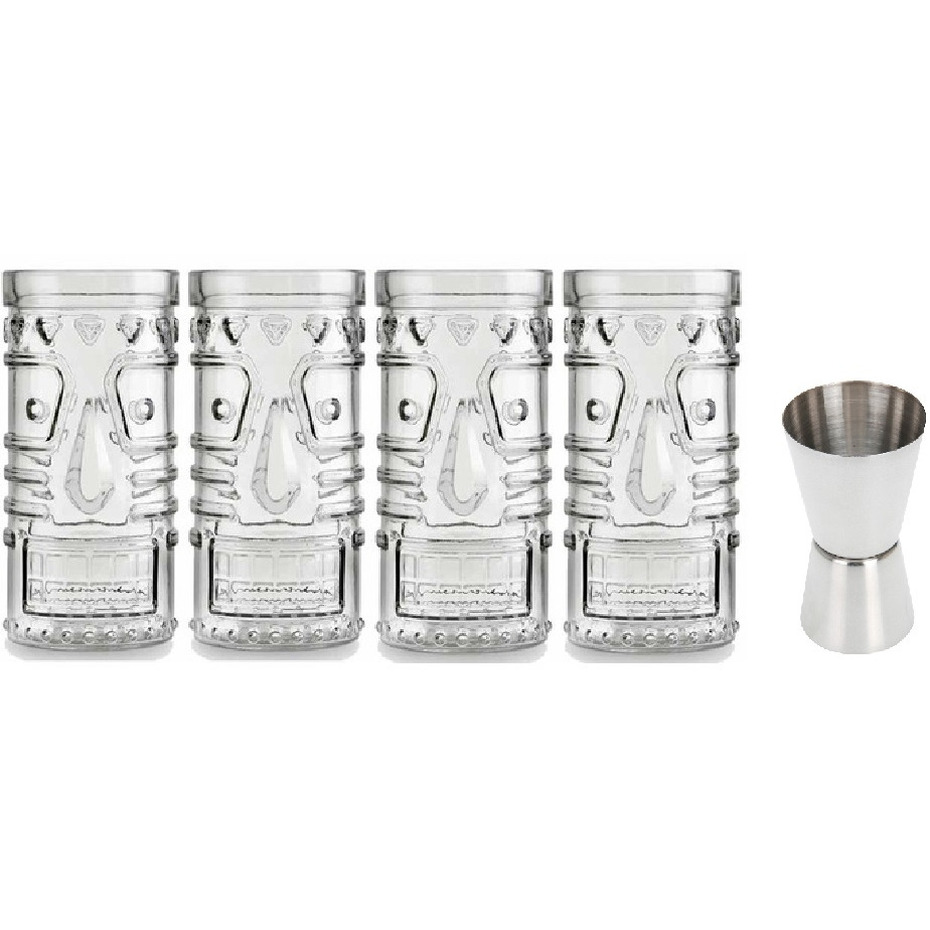 4x Cocktailglazen-Mai Tai glazen transparant 490 ml met RVS maatbeker-barmaatje