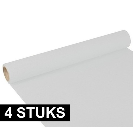 4x Feest-party witte tafeldecoratie papieren tafelloper 300 x 40 cm