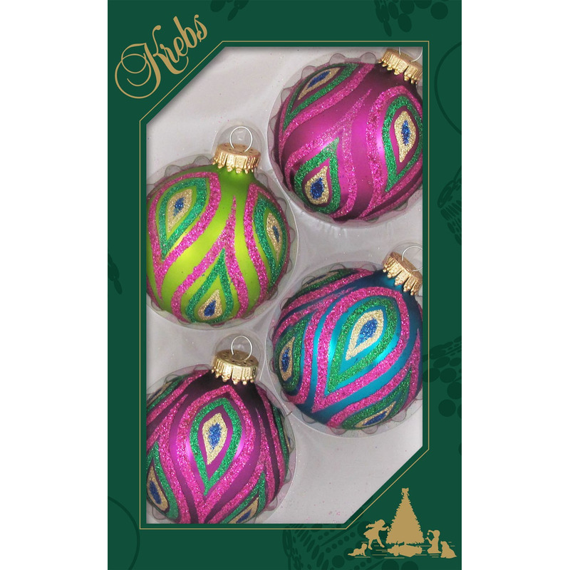 4x Glazen glitter kerstballen in vrolijke kleuren 7 cm