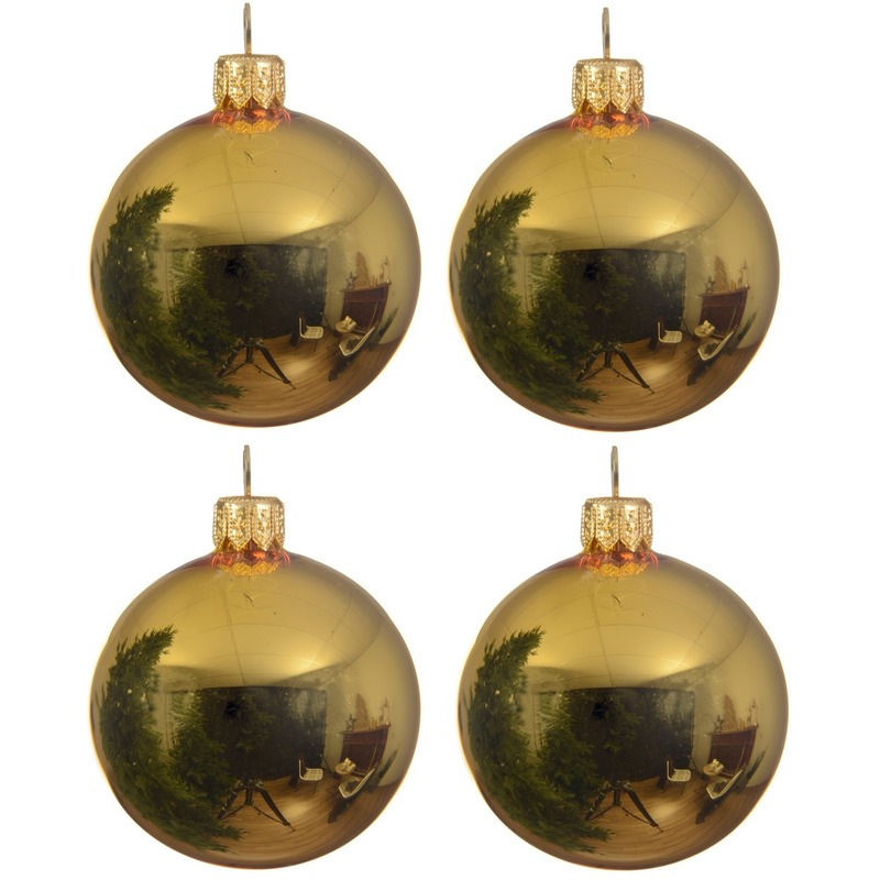 4x Glazen kerstballen glans goud 10 cm kerstboom versiering-decoratie