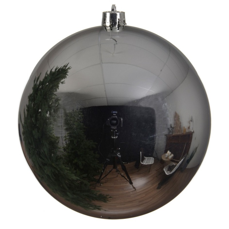 4x Grote raam-deur-kerstboom decoratie zilveren kerstballen 14 cm glans