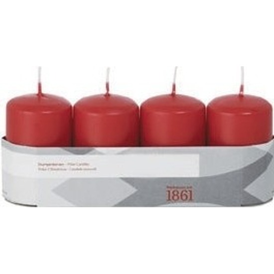 4x Kaarsen rood 5 x 8 cm 18 branduren sfeerkaarsen