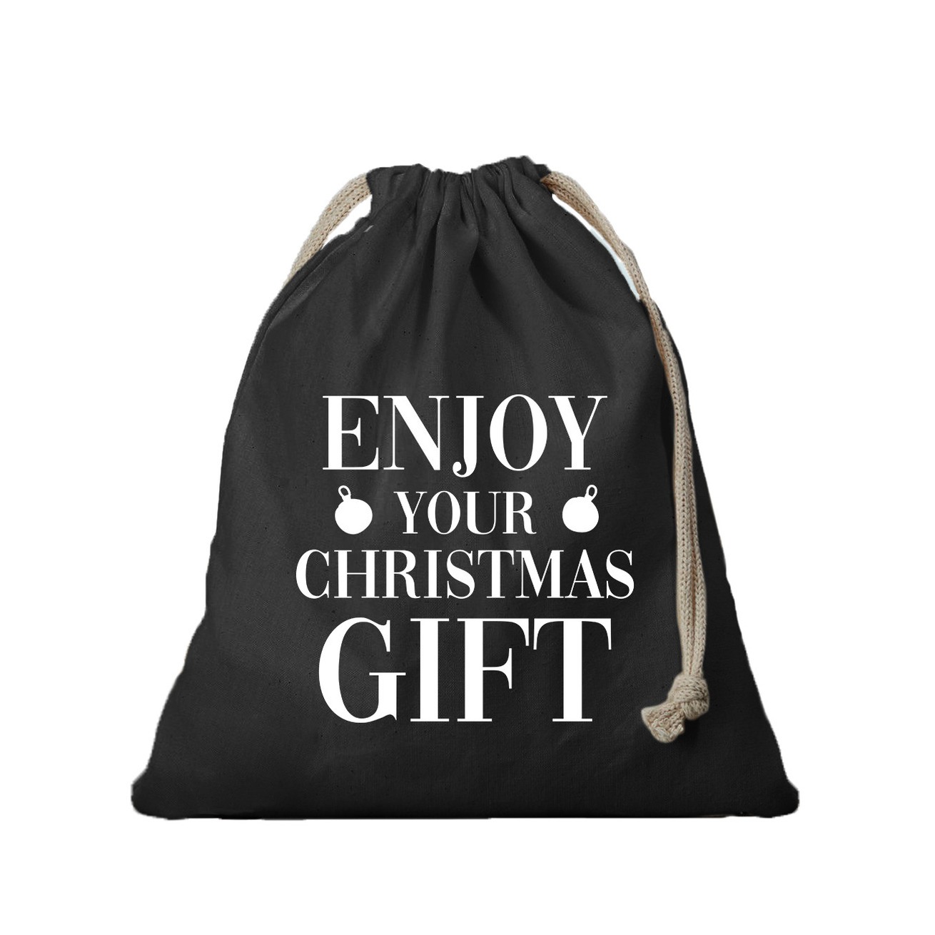 4x Kerst cadeauzak zwart Enjoy your gift met koord voor als cadeauverpakking