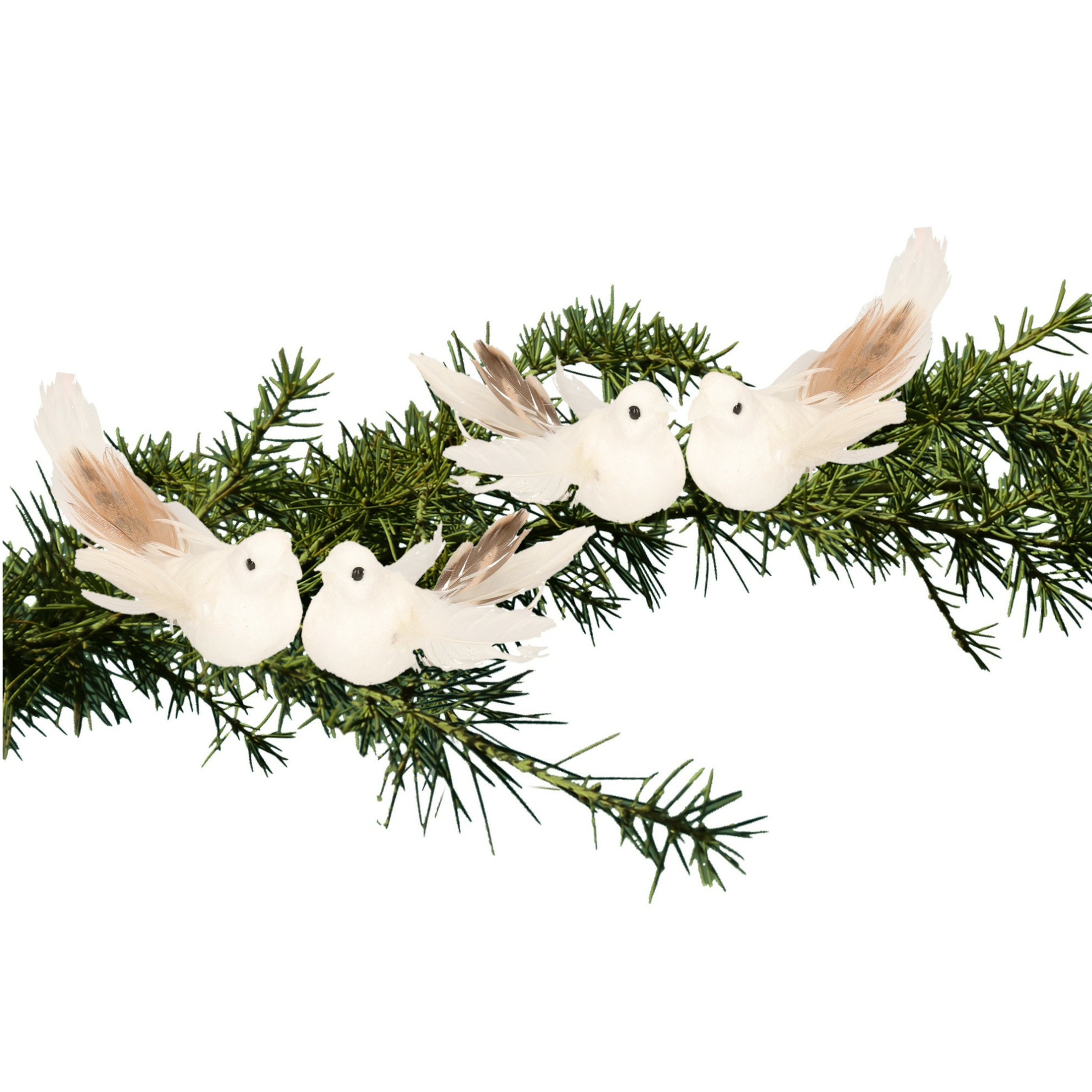 4x Kerstversiering-kerstdecoratie vogels op clip wit 11 cm