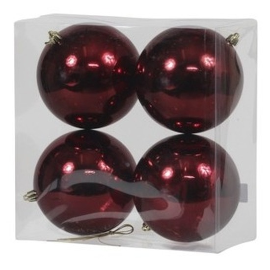 4x Kunststof kerstballen glanzend bordeaux rood 12 cm kerstboom versiering-decoratie
