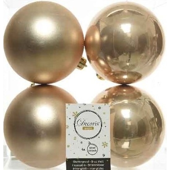 4x Kunststof kerstballen glanzend-mat donker parel-champagne 10 cm kerstboom versiering-decoratie