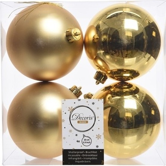 4x Kunststof kerstballen glanzend-mat goud 10 cm kerstboom versiering-decoratie