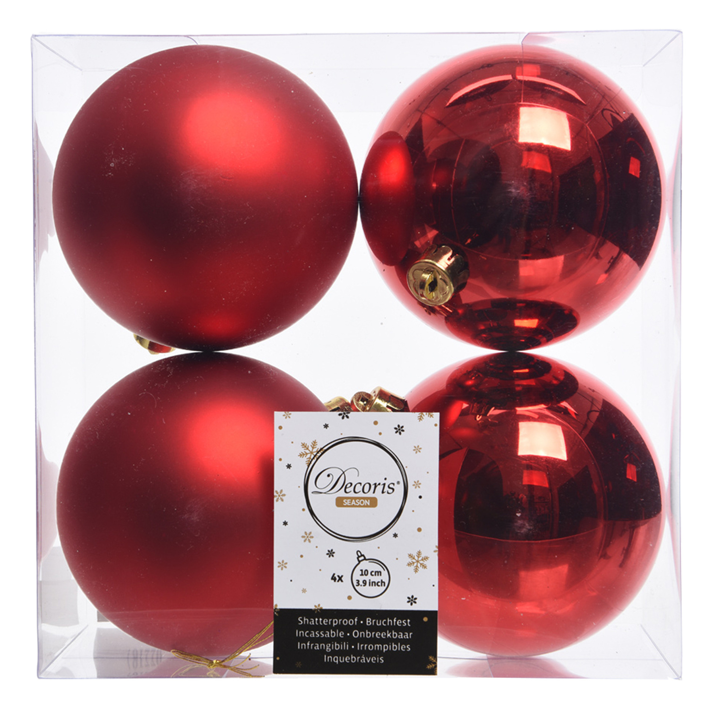 4x Kunststof kerstballen glanzend-mat kerst rood 10 cm kerstboom versiering-decoratie
