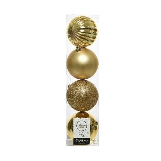 4x Kunststof kerstballen mix licht goud 10 cm kerstboom versiering-decoratie