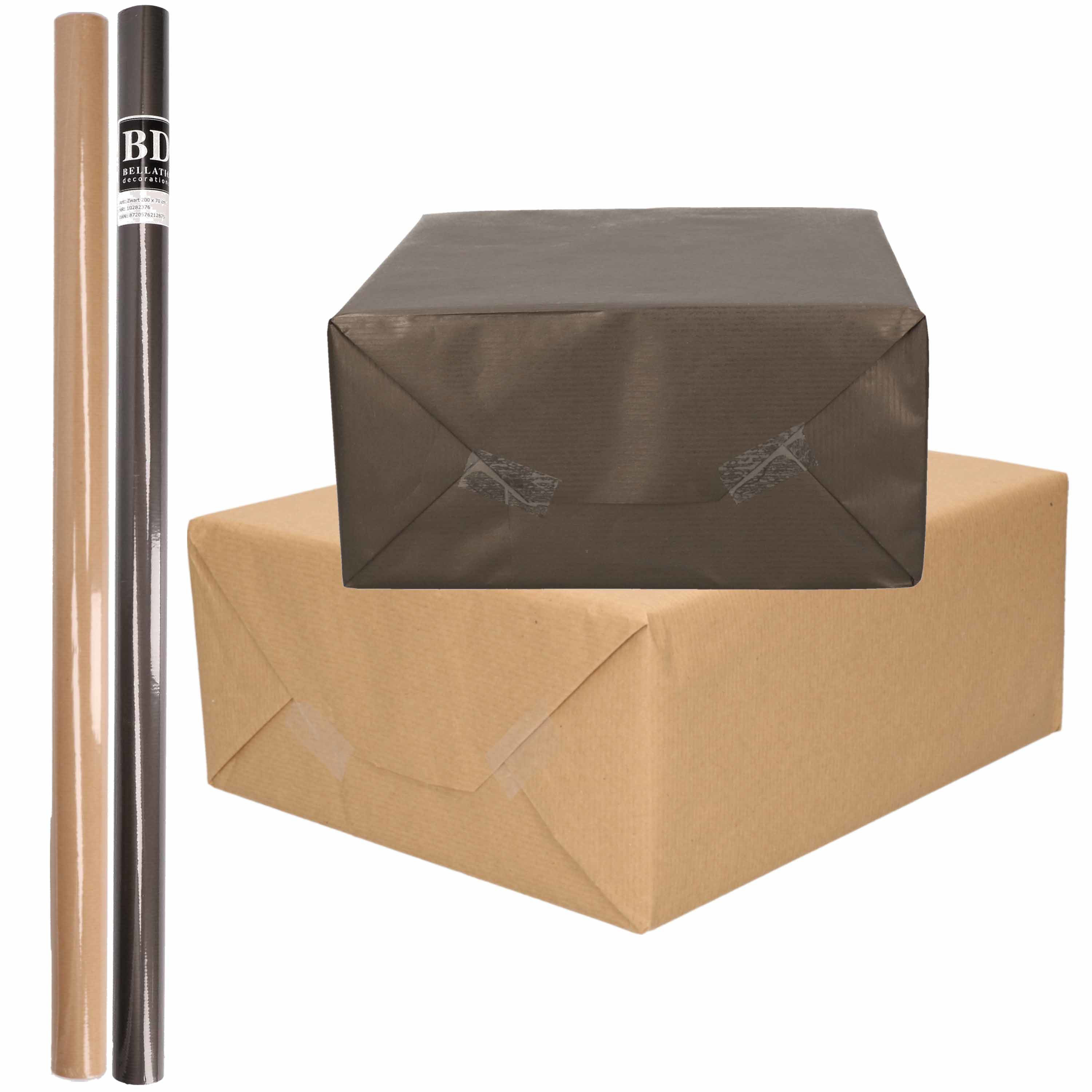 4x Rollen kraft inpakpapier-kaftpapier pakket bruin-zwart 200 x 70 cm