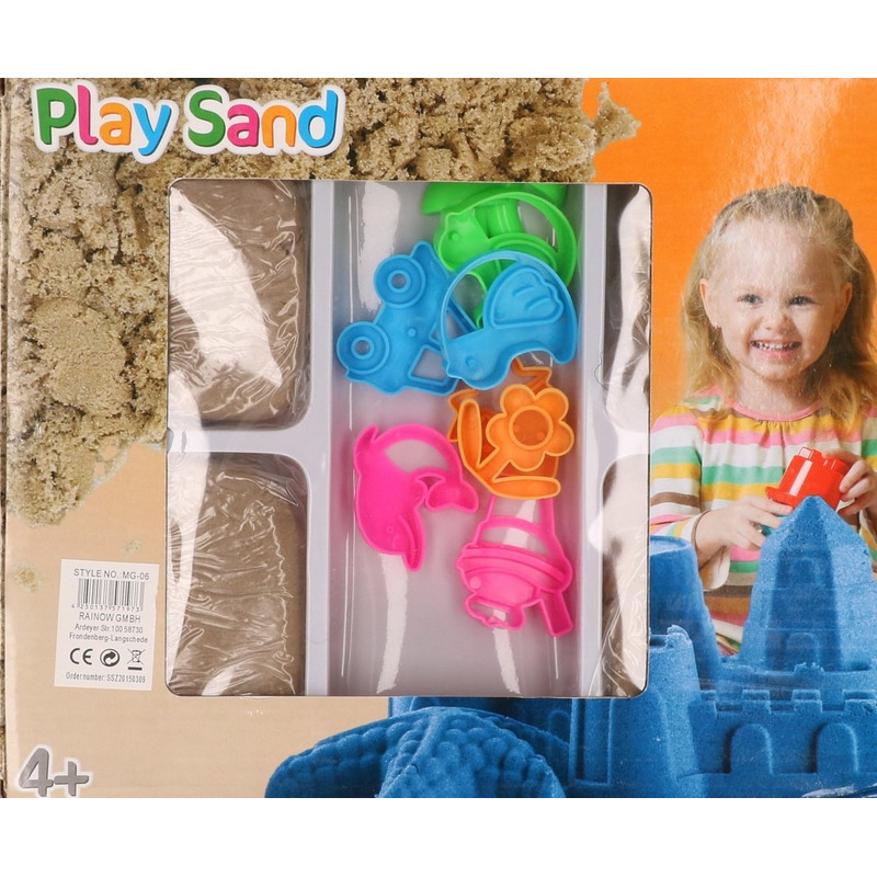 4x Speelzand-magisch zand 250 gram bruin met 8 vormpjes speelgoed