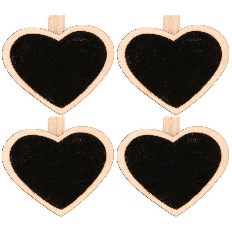 4x stuks houten bruiloft memo bordjes hartjes op knijpertje 5 cm