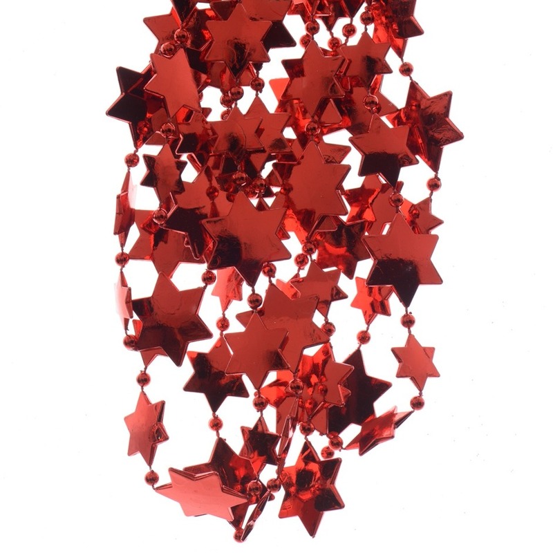4x stuks kerst sterren kralen guirlandes kerst rood 270 cm kerstboom versiering-decoratie