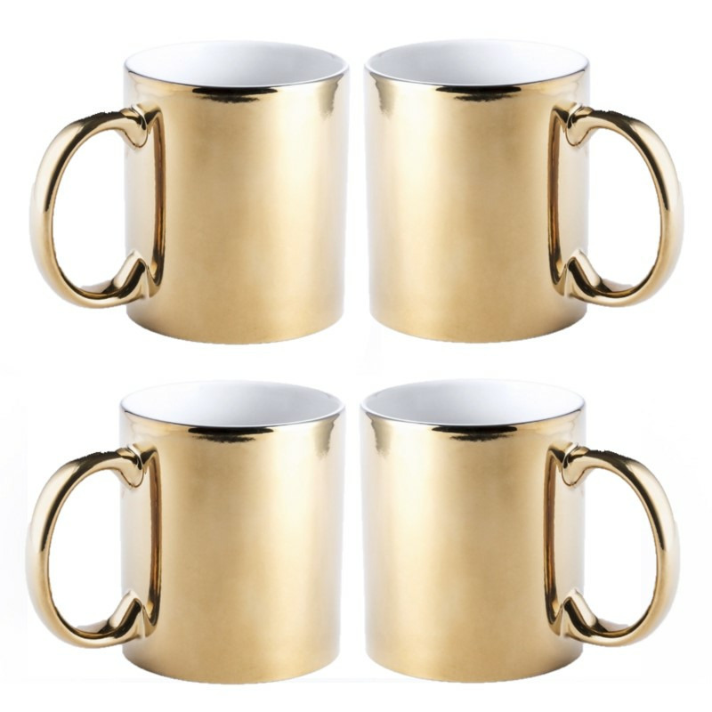 4x stuks koffiemok-drinkbeker goud metallic keramiek 350 ml