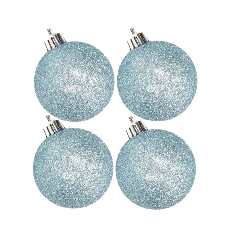 4x stuks kunststof glitter kerstballen ijsblauw 10 cm