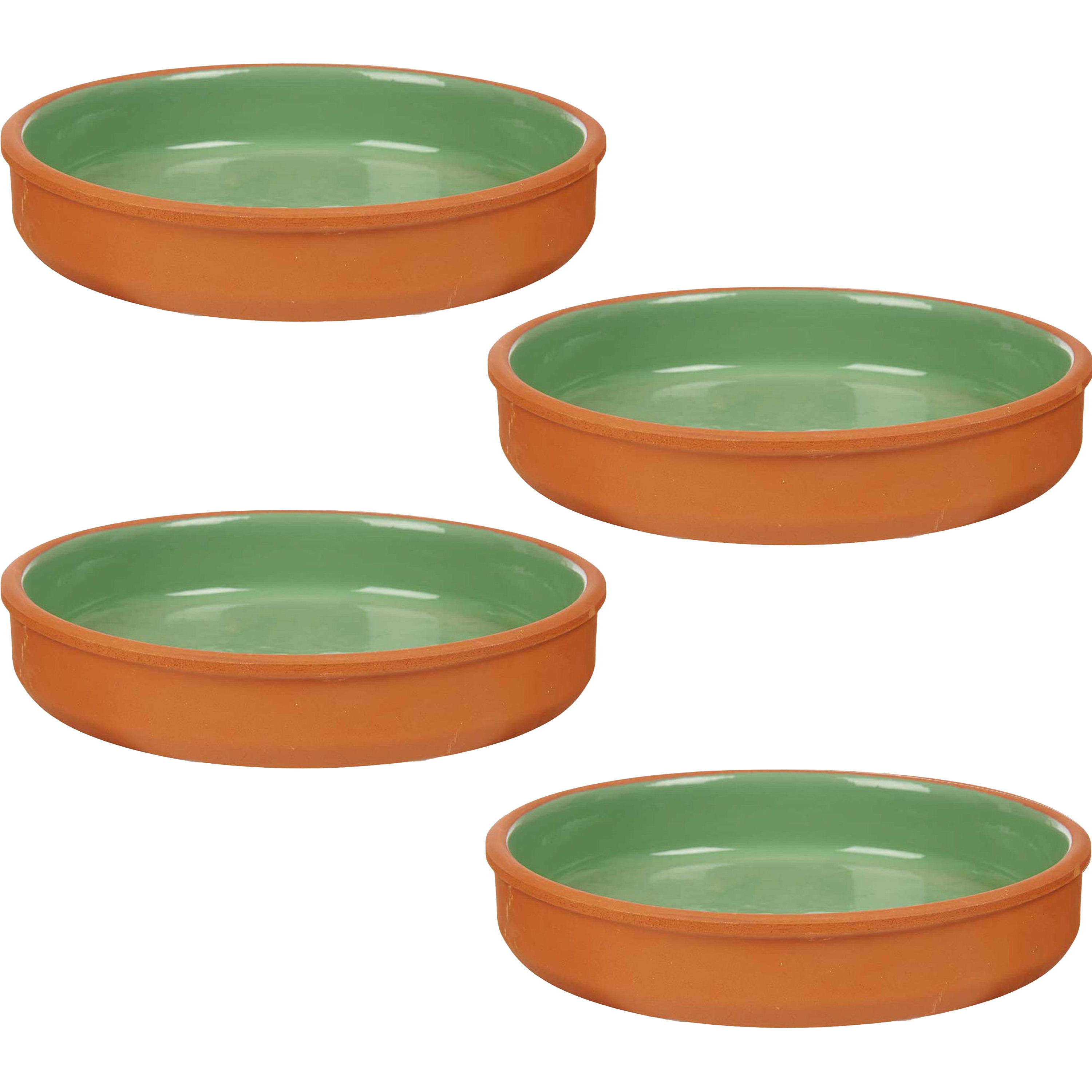 4x stuks tapas-hapjes serveren-oven schaal terracotta-groen 23 x 4 cm