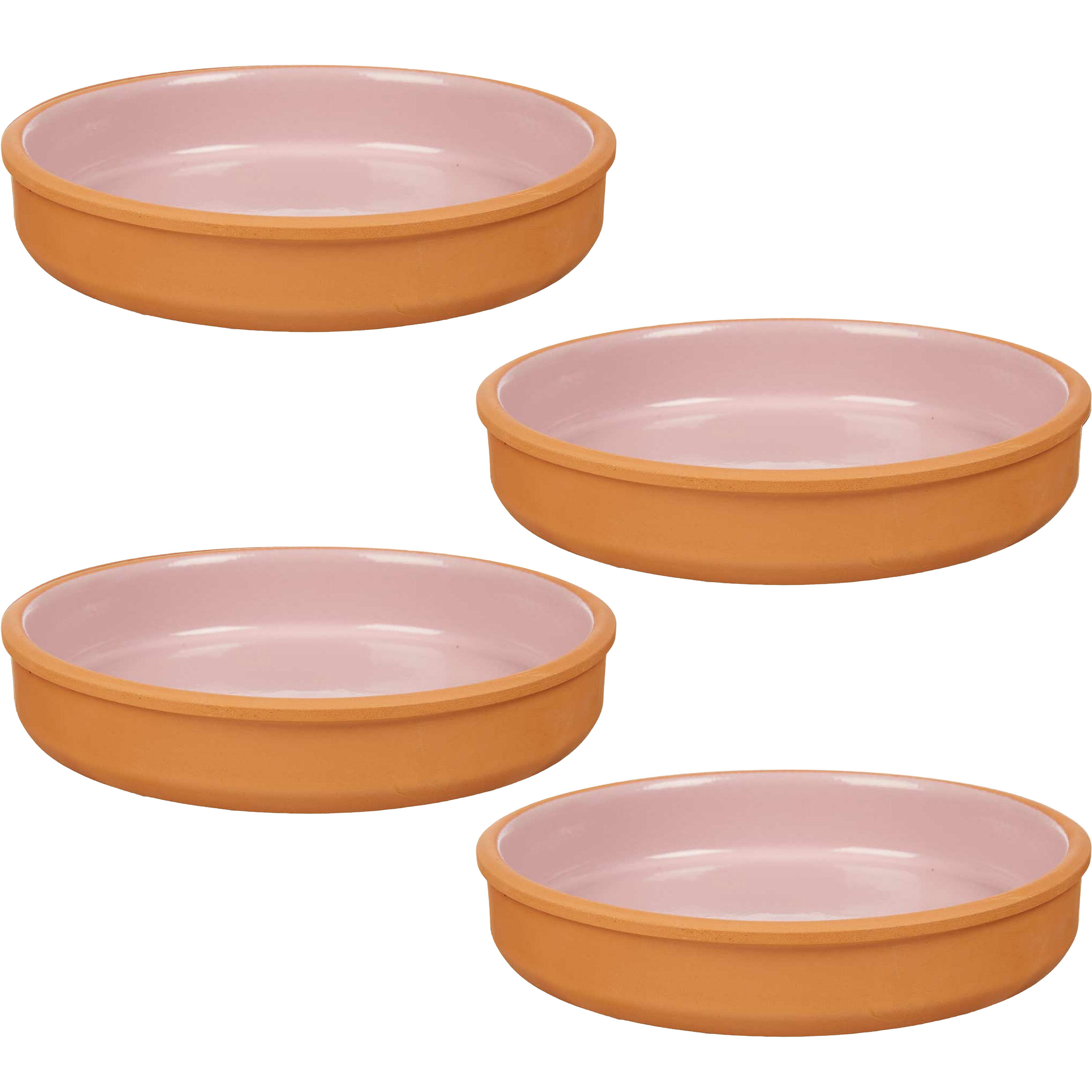 4x stuks tapas-hapjes serveren-oven schaal terracotta-roze 23 x 4 cm